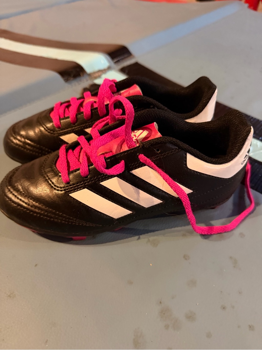 adidas Kids Black Sneakers with Pink Laces